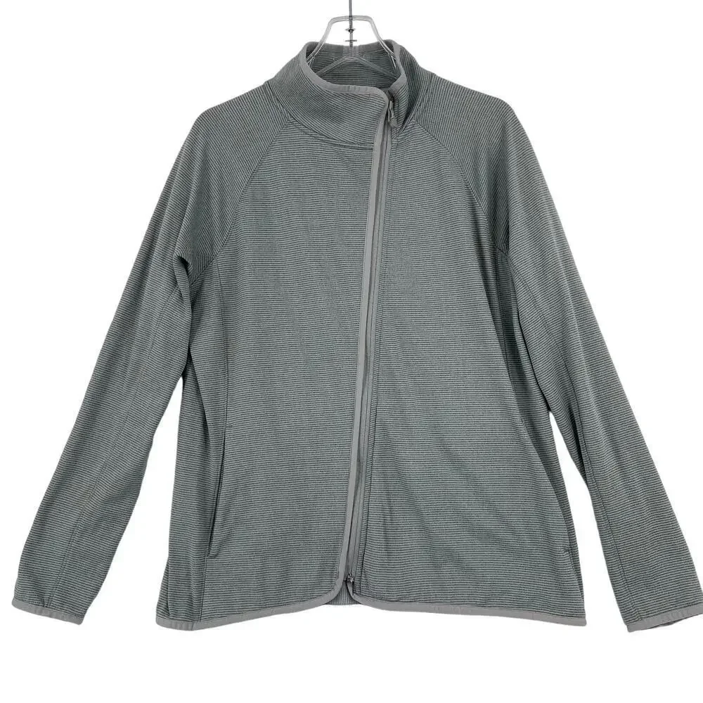 Vineyard Vines Jacket Womens Size L Gray Green Stripe Full Zip Asymmetric Zip